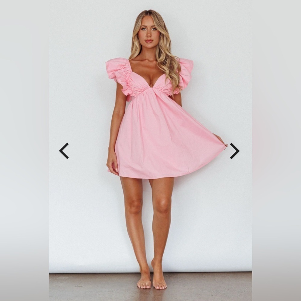 NWT Selfie Leslie Marlina Ruffle Sleeve Babydoll Mini Dress Soft Pink